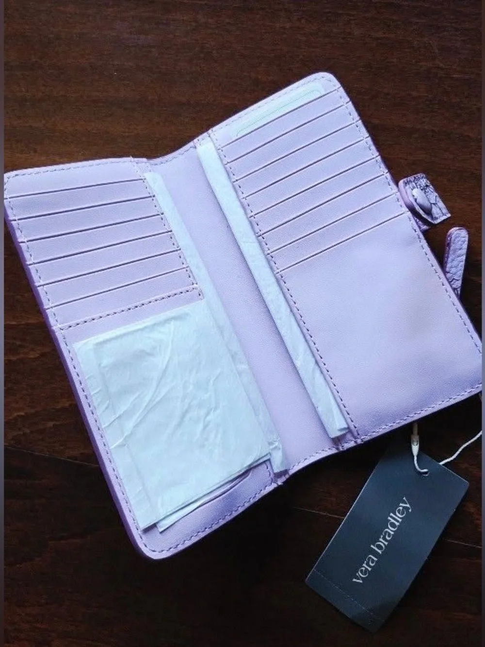Vera Bradley Cowhide Leather Tab Wallet in Bloom Lavender Frost, NWT